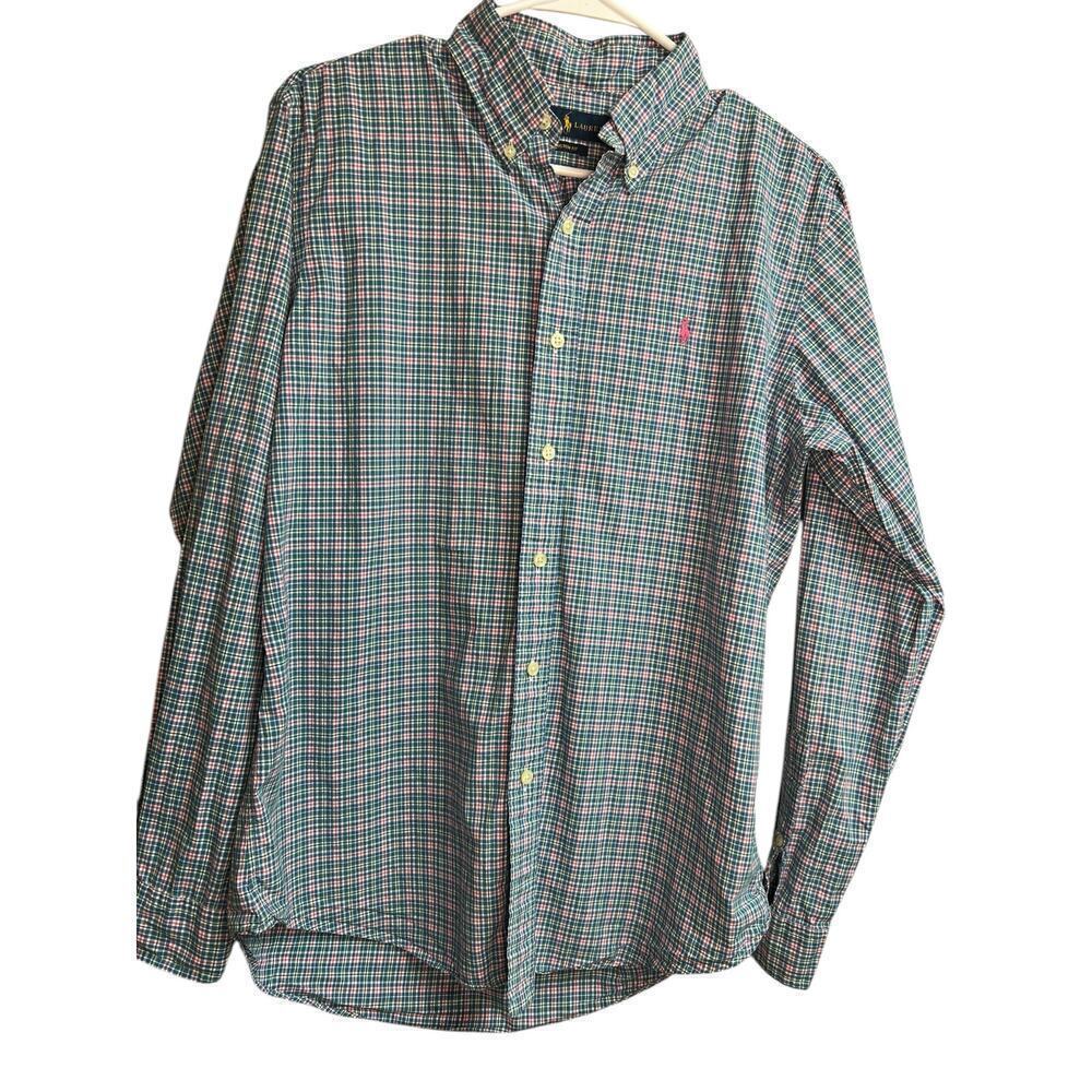 Ralph Lauren Men's 100% Cotton Custom Fit Medium Button Front Shirt